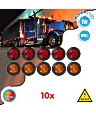 GloboStar® 85308 Πακέτο 10 Τεμάχια Φώτα Όγκου για Φορτηγά BULLET PIN LED SMD 5730 1W - Τεμ. 100lm DC 24V Αδιάβροχα IP65 5x Κόκκινα - 5x Πορτοκαλί